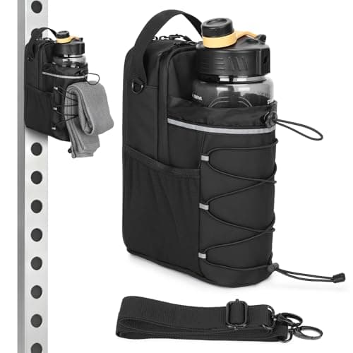 HUNTVP Magnetic Gym Bag Water Bottle 1.8L, Multi Pocket Water Bottle Carrier with Detachable Shoulder Strap Reflective Strip, Portable Crossbody Bottle Holder for Sports Outdoor Travel