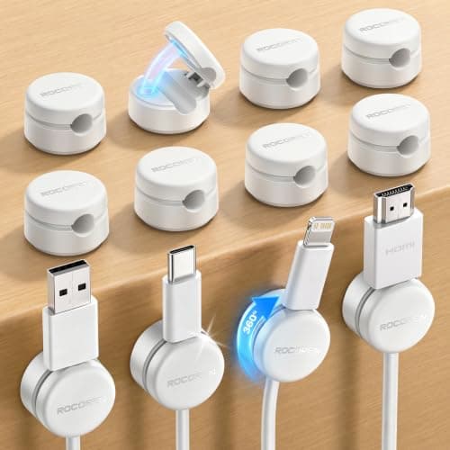 Rocoren Cable Tidy Clips, Self Adhesive Magnetic Wire Holder, White, 12Pack