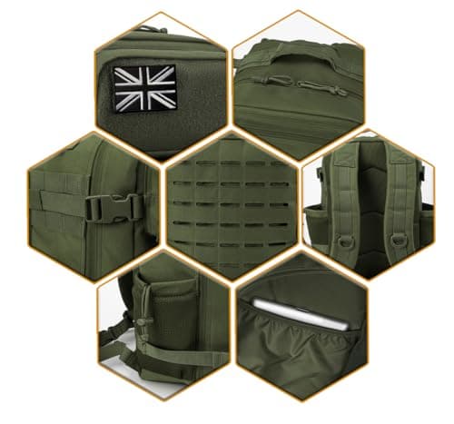 QT&QY 25L Military Tactical Backpacks For men Motorcycle Army Laser cut Molle Daypack small EDC Bug Out Bag Gym Rucksack With Dual Cup Holders medical Rucksack Green — view 6