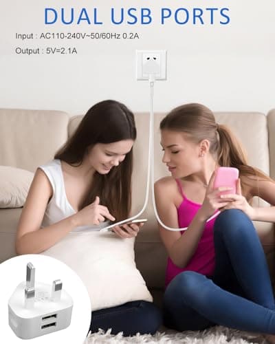 3 Pack Dual Port USB Plug UK Charger 5V/2.1A Compact Mains Fast — view 4
