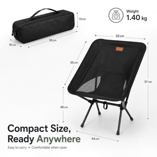 HomlyPro Folding Camping Chair, Pack of 2 - Compact & Lightweight Outdoor Chair for Adults, Comfortable Sitting, Ideal for Garden, Beach, Picnic, and Adventures (Black) — view 2