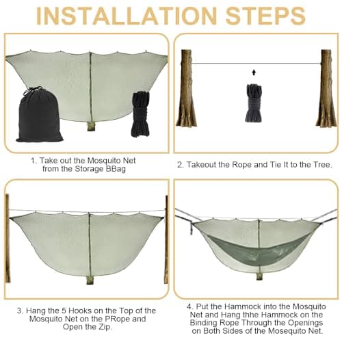 Casenly Fly Net Hammock, Hammock Mosquito Net Ultralight Portable Mesh Hammock Netting for 360 Degree Protection Dual Sided Diagonal Zipper for Easy Access for Backpacking Camping Hiking Travel — view 5