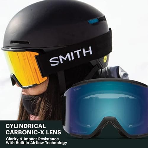 Smith Optics Square XL Ski Snowboard Goggles Black ChromaPop Everyday Blue Mirror — view 3