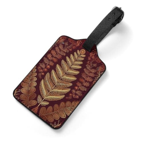 Maroon Gold Pattern PU Leather Luggage Tags, Name Tags for Travel