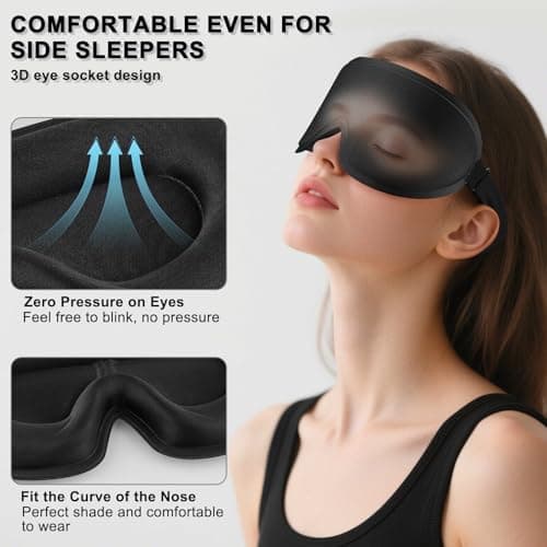 Blackout Sleep Mask for Women Men Zero Eye Pressure Eye Mask, Lycra Fabric 3D Ergonomic Design Eye Movement and Eyelash Friendly, Ultra Comfortable Blindfold for Sleeping Black — view 3