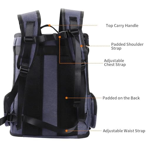Morpilot® Cat Carrier Backpack, Foldable Pet Carrier Backpack for Cats and Small Dogs, Dog Backpack Carrier with Ventilated Design Inner Safety Strap, Puppy Carrier Bag for Travel Camping Hiking Blue — view 3