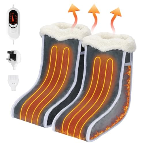 Electric Foot Warmer Heightened, Heated Foot Warmer for Women Separated Electric Feet Warmers with Elastic Strap, Quick Heat up 6 Temperature Levels & 4 Timer for Cold Feet, Machine Washable, Grey