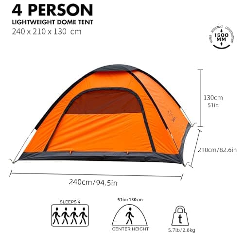 SAFACUS 4 Man Camping Tent - 3 to 4 Person Dome Tent Lightweight, Waterproof Family tent, Compact, Quick Setup. Outdoors, Backpacking — view 3