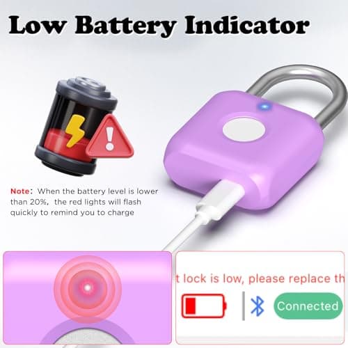 Eseesmart Smart Fingerprint Padlock - Lock with APP Control,Gym Locker Lock,Keyless USB Charging Smart Lock for Gym Locker, Luggages & Suitcases — view 5