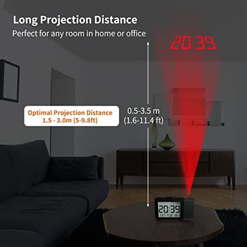 Projection Alarm Clock for Bedroom with 180° Projector, Large LCD Display — view 4
