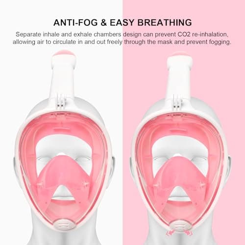 Jsdoin Snorkel Mask Full Face,180°view Design - Anti-fog, Anti-leak Technology - Sports Camera Compatible - for a Safe Adults and Kids Snorkeling Experience (Pink, L/XL) — view 4
