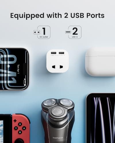 LENCENT Shaver Plug Adaptor UK, 2 Pin to 3 Pin Converter with 2 USB Ports — view 3