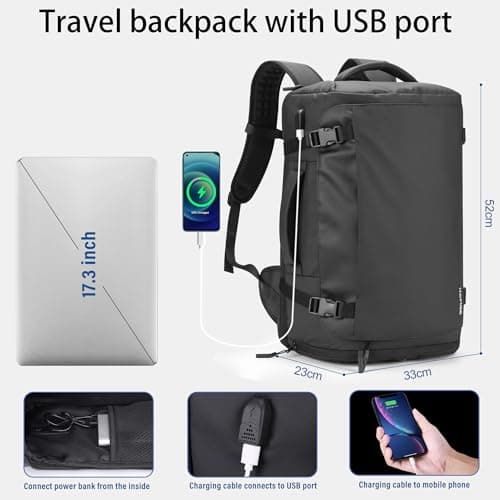 HOMIEE Travel Backpack Mens,17.3 Inch Laptop Bag Womens,40L TSA Friendly Flight Approved Carry on Luggage with Shoes Compartment,Large Business Rucksack with USB Port for Work School Weekend Black — view 3