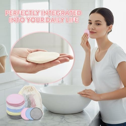 30pcs Reusable Makeup Remover Pads, 5 Colors Washable Bamboo Face Pads for All Skin Types, Soft Cleansing Rounds with Cotton Laundry Bag for Skin Care, Eco-Friendly Makeup Remover Cloths (Multicolor) — view 5