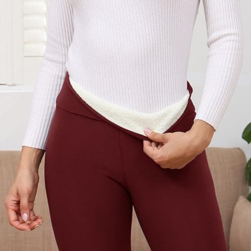 Decorie Thermal Leggings Women High-Waisted Fleece Lined for Winter Red — view 6