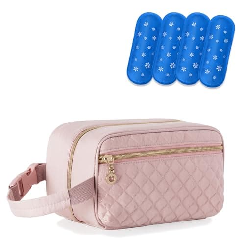 Damero Portable Breast Milk Cooler Travel Bag with 4 Ice Packs, Pink