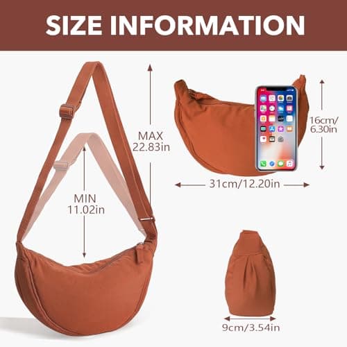 LOCCY Crescent Bag for Women Nylon Crescent Bag Dumpling Bags Nylon Crossbody Bags Women with Adjustable Strap Portable Crescent Purse for Daily Use (orange) — view 3