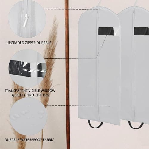 Long Dress Bags Covers, Foldable Dress Bag, Garment Bags with Clear Window Zipper, Dust-Proof Clothes Covers for Home Storage for Coat, Jacket, Clothes (White) — view 3