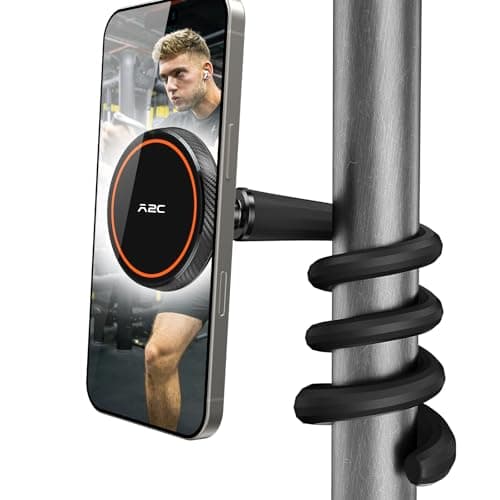 A2C Flexible Gooseneck Phone Holder for iPhone Mag safe, Long Arm Gym Magnetic Phone Holder for Treadmill Peloton, Portable Fitness Home Gym Accessory for 4.0''-7.0'' Smartphones