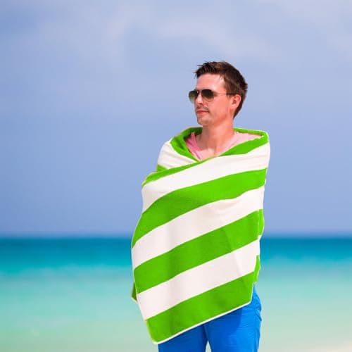 GEEZY Microfibre Beach Towel, Green Striped - Quick Drying, Lightweight, Sand-Free, Large & Durable, Summer Design - Beach Essentials for Travel, Holiday, Swimming, Sauna, Adults & Kids, 70x140cm — view 5