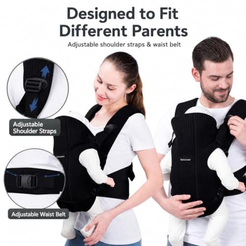 Bebamour Baby Carrier, Ergonomic Front & Back Carrier for Babies 3-18 Months (Up to 12kg), Adjustable Waist Belt & Shoulder Straps, Breathable Mesh Infant Carrier with 2 Drool Bibs, Pink — view 6