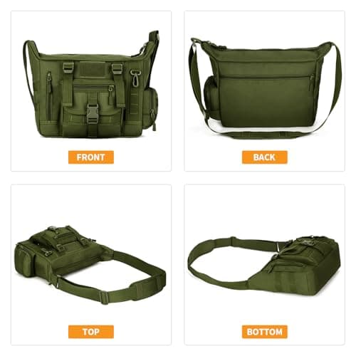 HUNTVP Messenger Bag, Tactical Crossbody Shoulder Bag Molle Laptop Pack for Men Women Work Camping Hiking Working (Green) — view 4