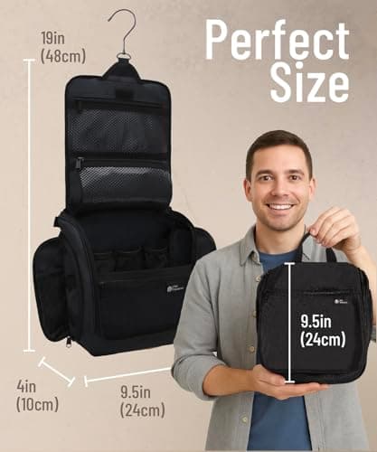 D&D Hanging Toiletry Bag for Women and Men, Large Travel Wash Bag, Black — view 3