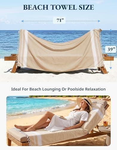 LANE LINEN Oversized Beach Towels – 4 Pack, 39"x71" Cotton Rich & Quick Dry Travel Towels for Adults, Lightweight & Pre-Washed for Soft Feel, Beige — view 4