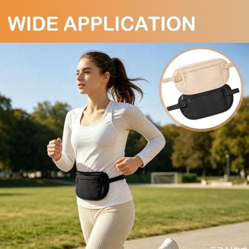 Pinpulux 2Pcs Travel Money Belt, Ultra-Thin Secure Travel Passport Cover in-Garment Hidden Anti-Theft Waist Bag Money Pouch Belt Wallet Holder Under Clothes Cash Credit Cards for Women Men — view 6