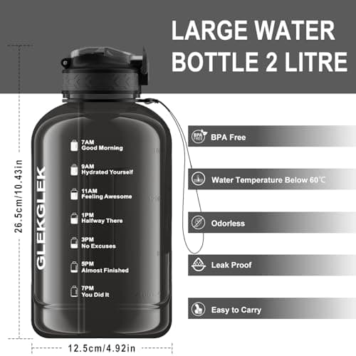 GLEKGLEK 2L Water Bottle with Straw, BPA Free, Black — view 2