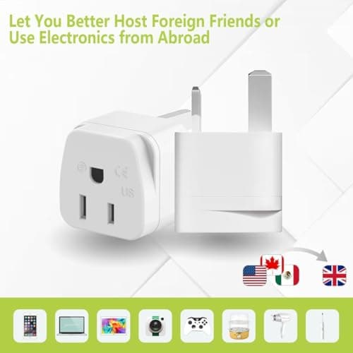 2-Pack US to UK Plug Adapter,SHUOMAO 2/3 Pin USA to 3 Pin UK Plug Adaptor — view 5