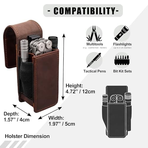 TarbicGear Multitool Holster with Belt Clip for Men, Leather Multitool Sheath for Belt, Pocket Organizer for Work, Fits for Leatherman, SOG, Gerber Tools, Coffee — view 3