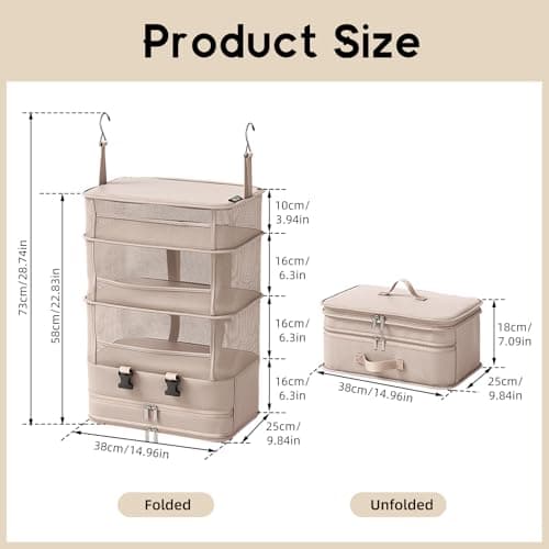 ACESOME Hanging Storage, 5-Shelf WaterproofSuitcase Organiser Bags, Cube Wardrobe Storage Organiser, Collapsible Travel Laundry Bag, Large Capacity Instant Wardrobe for Suitcase (1Pcs) — view 2