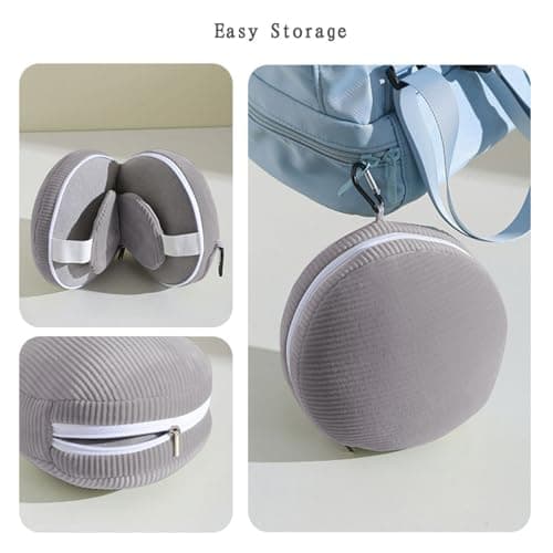 2-In-1 Travel Pillow with Eye Mask,Light Blocking, Neck Support, Compact & Portable Cushion,Folding Soft Mini Pillow Eye Mask for Office, Plane, Train or Car (Gray) — view 3