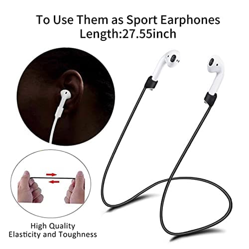 Siqian 2 Pcs Magnetic Anti-Lost Straps Sport Compatible with AirPods Earbud Lanyard Strap Soft Silicone Straps Lanyard Neck Strap for Sports Running(Black, White) — view 3
