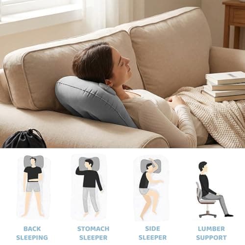 ZeBQrphio Inflatable Pillows for Camping, Camping Pillows for Adults, Inflatable Pillow for Travel, Lightweight Gray Inflatable Travel Pillows with Storage Bag for Outdoor Adventures — view 4