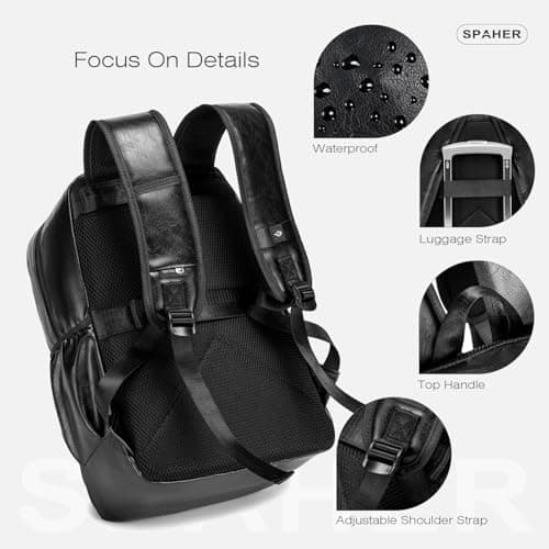 SPAHER Cabin Bag 40x30x20cm Wizzair Vueling PU Leather Travel Cabin Backpack Men Women Waterproof Laptop Backpack 15.6 Inch Rucksack Underseat Carry on Luggage for Flight Airplane — view 6