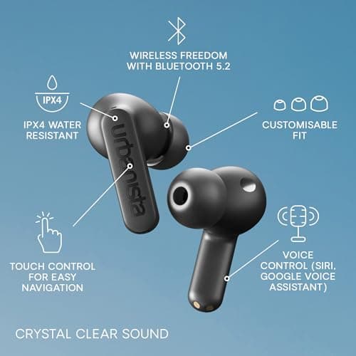 Urbanista Phoenix Solar Powered Hybrid ANC True Wireless Earbuds, Infinite Playtime Active Noise Cancelling Bluetooth Earphones, IPX4 Multipoint In Ear Headphones & Self Charging Case, Midnight Black — view 4