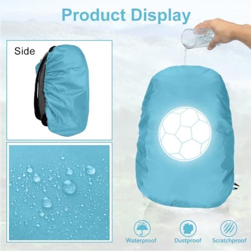 flintronic Waterproof Rain Cover for Backpack, Reflective Rucksack Cover, High Visibility Backpack Cover, Anti-dust, Foldable for Girls, Children, Football Pattern — view 5