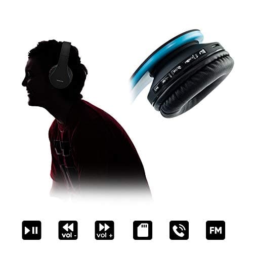 PowerLocus Wireless Bluetooth Over-Ear Stereo Foldable Headphones, Wired Headsets Noise Cancelling with Built-in Microphone for iPhone, Samsung, LG, iPad (Black/Blue) — view 4