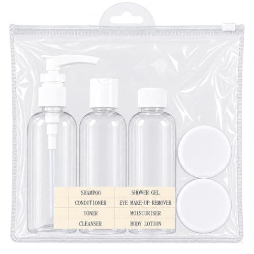 Travel Toiletry Bottles Set, Refillable Travel Containers With Clear Zipper Bag, 5 Piece Cosmetic Bottle And Cream Jar Kit For Shampoo, Conditioner, Lotion, Cleanser, Toner, Skincare Travel Pack Of 1