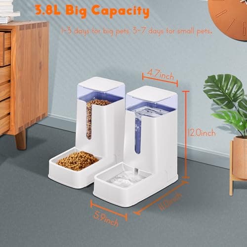 Automatic Pet Feeder Small&Medium Pets Automatic Food Feeder and Waterer Set 3.8L, Travel Supply Feeder and Water Dispenser for Dogs Cats Pets Animals — view 3