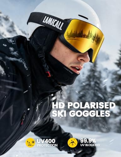 Lamicall Ski Goggles, Skiing Goggles - 【HD Anti-fog Lens】 UV400 Protection Snow/Snowboard Goggles with Wide OTG Over Helmet Compatible, Anti-glare for Men & Women - Black Frame Gold Lens — view 2