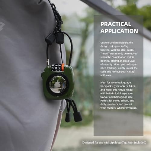 UP Security AirTag Holder for Luggage, Compatible with Apple Air Tag Case, Combination Lock Air Tag Holder for Suitcase, Backpack, Locker, Travel Safe, Metal GPS Tracker Case, Anti-Theft Cable Lock — view 6