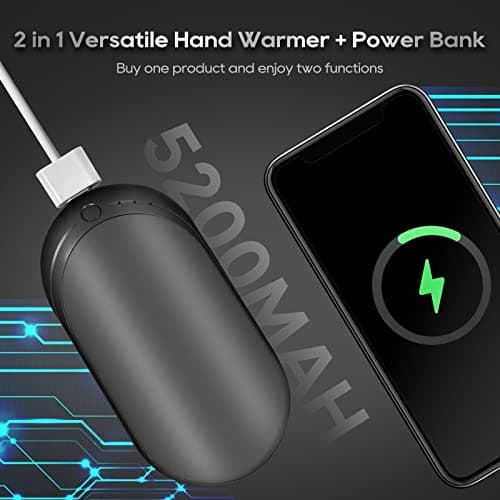 Hand Warmers Rechargeable, 5200 mAh Electric USB Hand Warmer Power Bank, Portable Double-Sided Hand Heater with 3 Heat Settings from 95-131℉, Great Gift for Women Men, Hiking Camping, 1 Pack — view 5