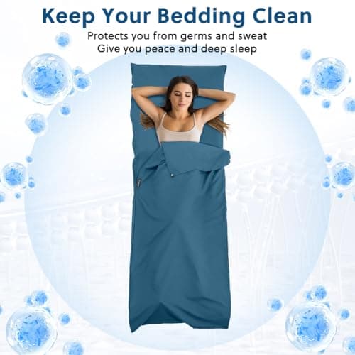 flintronic Sleeping Bag Liner 210 x 75 cm, Portable Camping Sleep Bag with Pillow Slot, Lightweight Travel Sleeping Bag for Camping Picnic Hiking Hostels-4PCS Blue — view 5