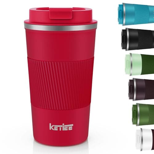 KETIEE Travel Mugs, 510ml Insulated Coffee Cup with Leakproof Lid,Reusable Coffee Cups Travel Cup,Coffee Travel Mug,Double Walled Coffee Mug,Stainless Steel Thermal Cup Mug for Hot Cold Drinks, Red