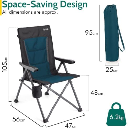 Trail Cardinal Reclining Camping Chair, Compact Folding Design, Teal — view 2