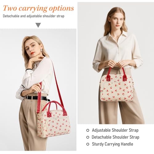 TXBOBECO Lunch Bag for Women & Kids, 11.5L Large Insulated Lunch Box Bag, Adults Girls Packed Lunch Box Tote Bags with Shoulder Strap, Soft Cooler Picnic Bags for Work School Picnics (Cherry) — view 6