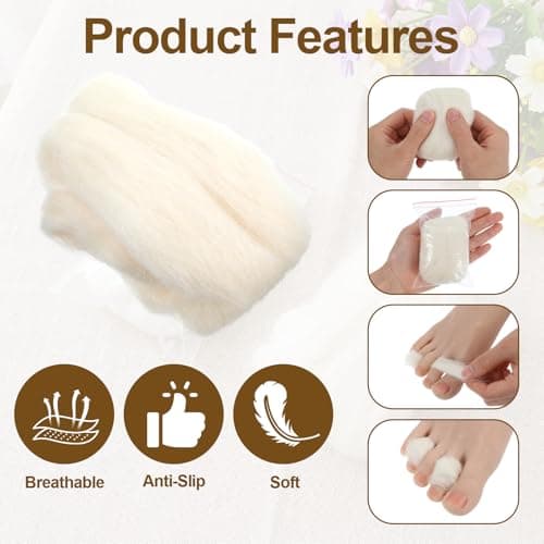 RAHHLIZS 2Pcs Lambs Wool for Toes Feet Lambs Wool Padding for Toes — view 2